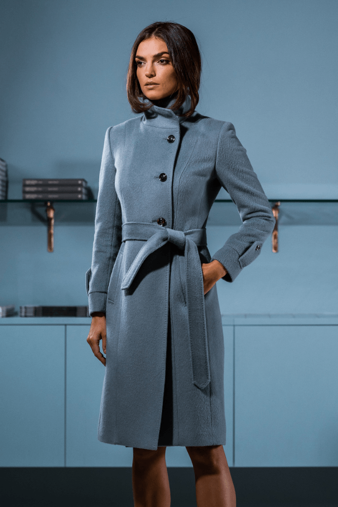 Tayla (Long) Coat - Sky Blue Alpaca and Wool