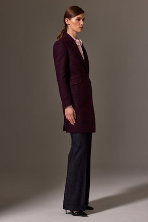 Annabelle Coat - Burgundy and Navy Houndstooth Harris Tweed