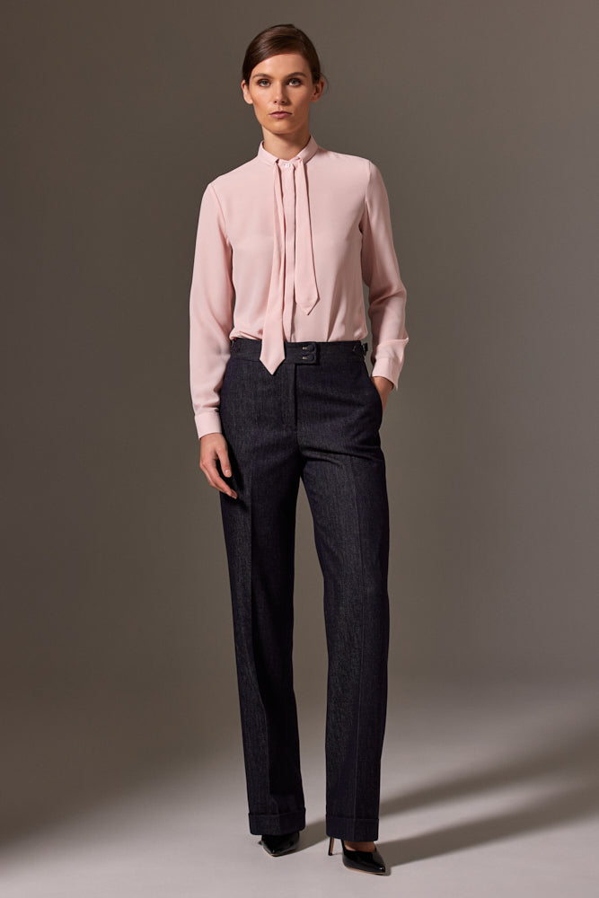 Eva Long Sleeve Blouse - Pink Silk Stretch