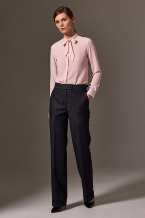 Eva Long Sleeve Blouse - Pink Silk Stretch