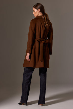 Madison (Mid) Wrap Coat - Dark Tan Wool