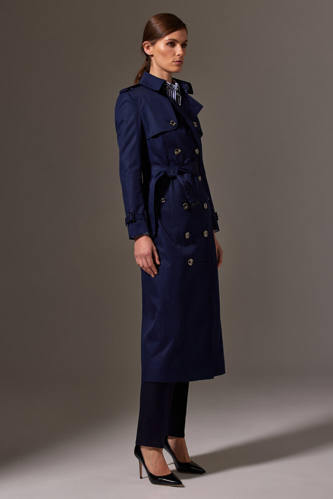 Martina (Long) Trench Coat - Blue Cotton Gabardine