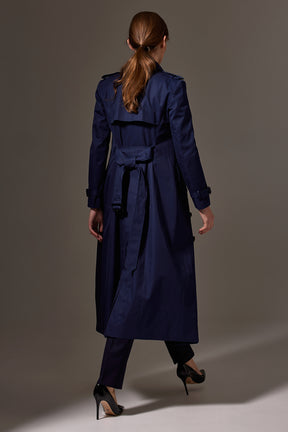 Martina (Long) Trench Coat - Blue Cotton Gabardine