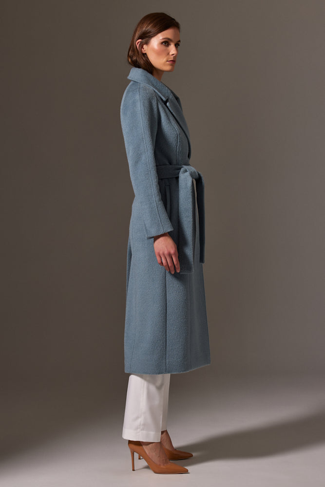 Madison (Long) Wrap Coat - Sky Blue Alpaca and Wool
