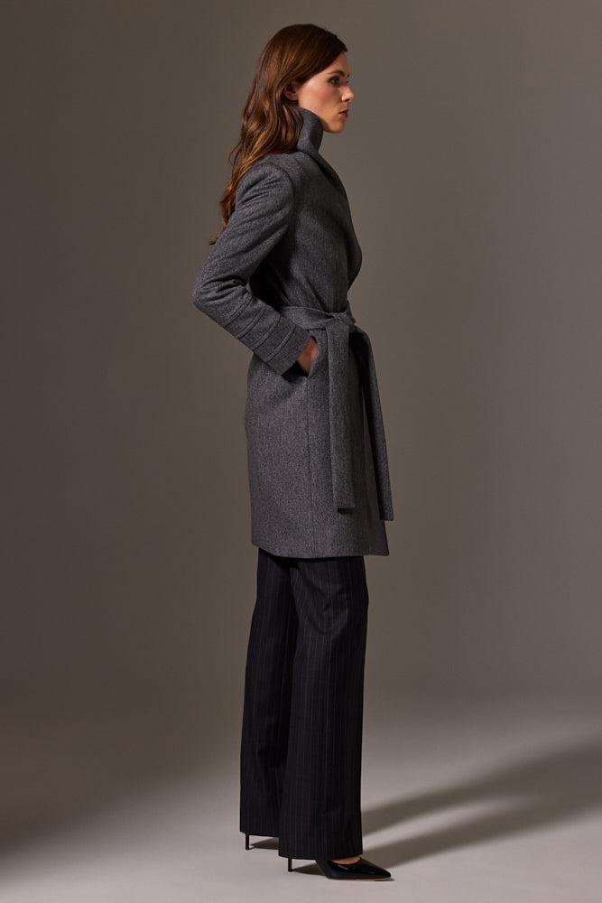 Guilia Wrap Coat - Grey Marle Wool