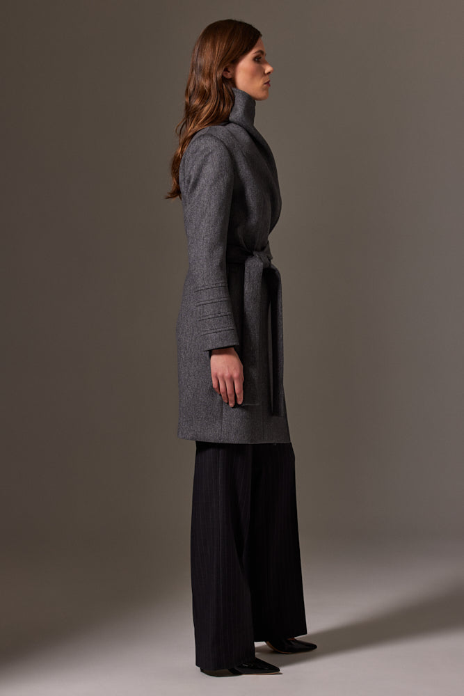 Guilia Wrap Coat - Grey Marle Wool