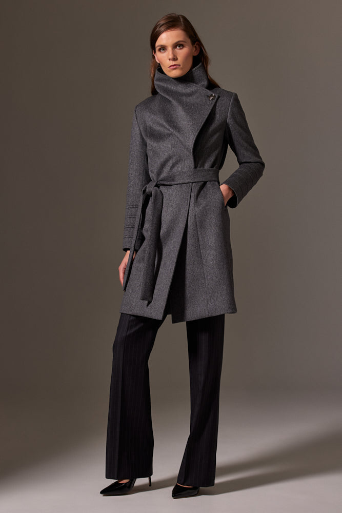 Guilia Wrap Coat - Grey Marle Wool