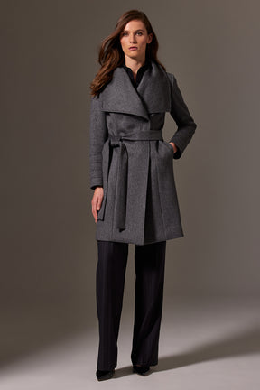Guilia Wrap Coat - Grey Marle Wool