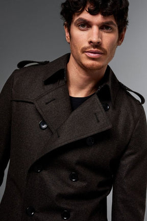Theodore Trench Coat -  Dark Brown Wool Tech